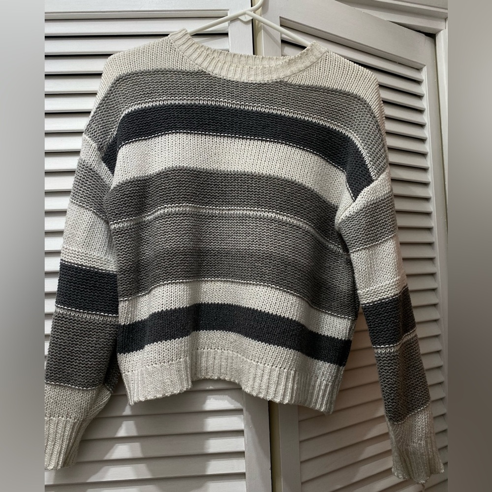 Knitted sweater | MissLook | Gray and White | L | Cotton and polyester